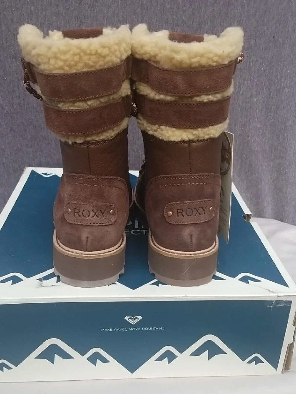 Roxy Brandi II Brown Faux-Shearling Lace-Up Winter Boots 10